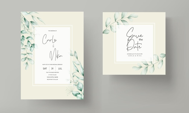 Cartão de convite de casamento com bela decoração de folhas