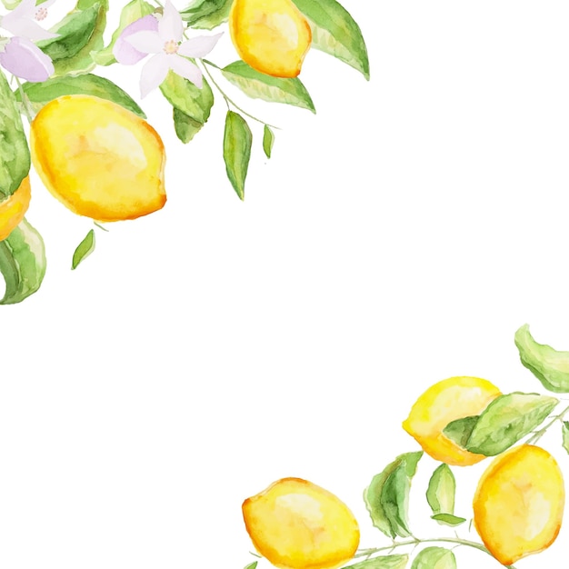 Cartão de convite de casamento com brunches de limão em estilo aquarela sobre fundo branco