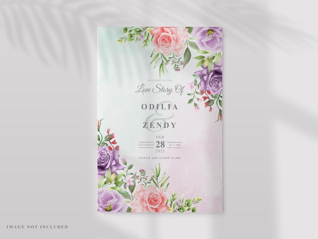 Cartão de convite de casamento com colorido floral desenhado à mão