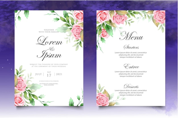 Cartão de convite de casamento com elegantes folhas florais