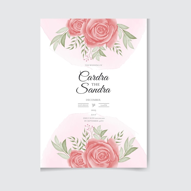 Cartão de convite de casamento com flores em aquarela