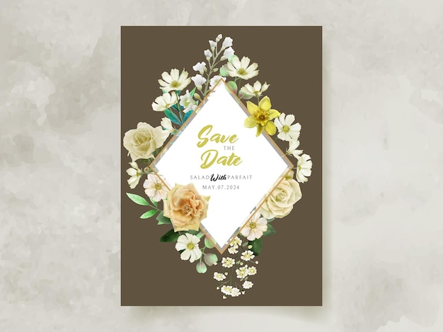 Cartão de convite de casamento com ilustração de flores amarelas