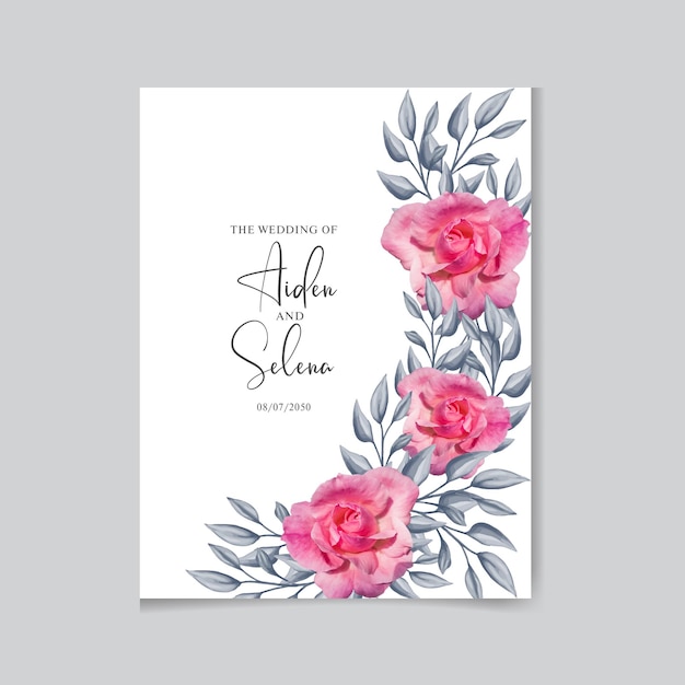 Vetor cartão de convite de casamento com linda rosa floral