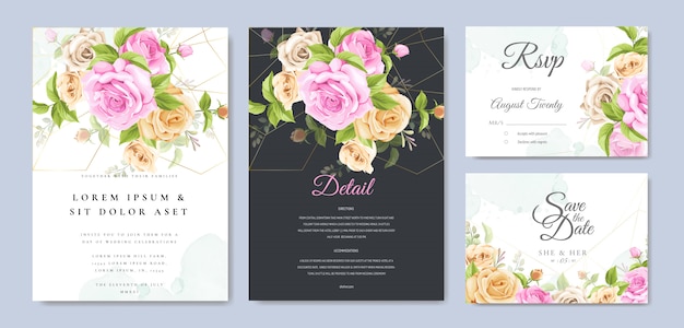 Cartão de convite de casamento com lindo modelo floral e folhas