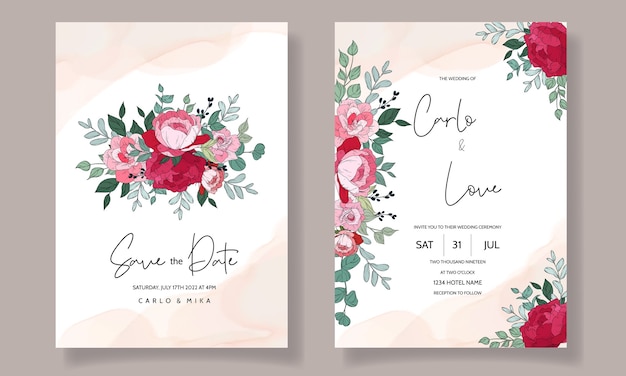 Cartão de convite de casamento com lindos florais