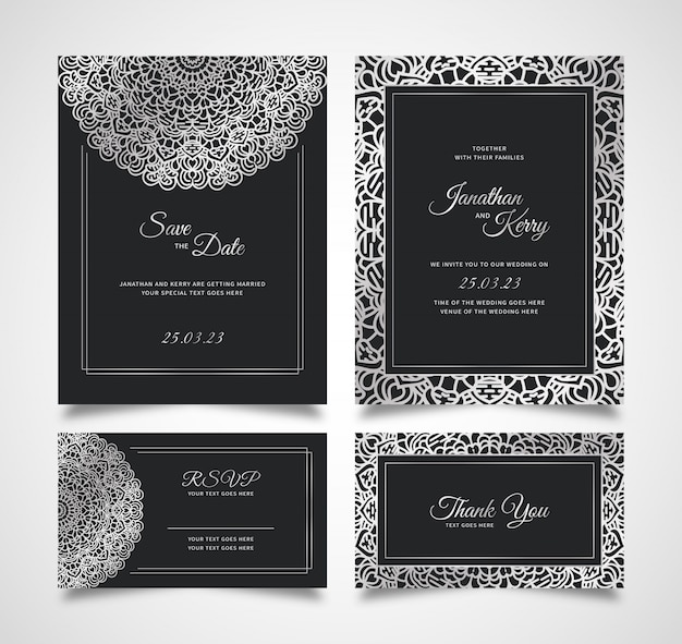 Cartão de convite de casamento conjunto com modelo abstrato floral