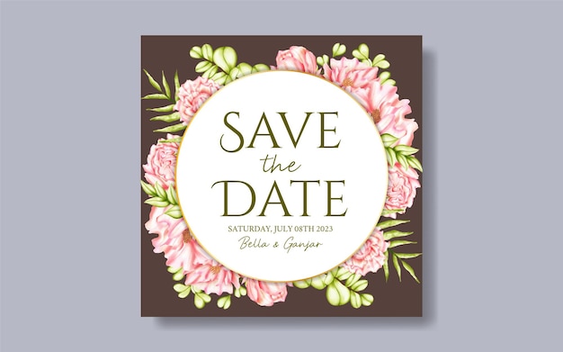 Cartão de convite de casamento de buquê de flores em aquarela