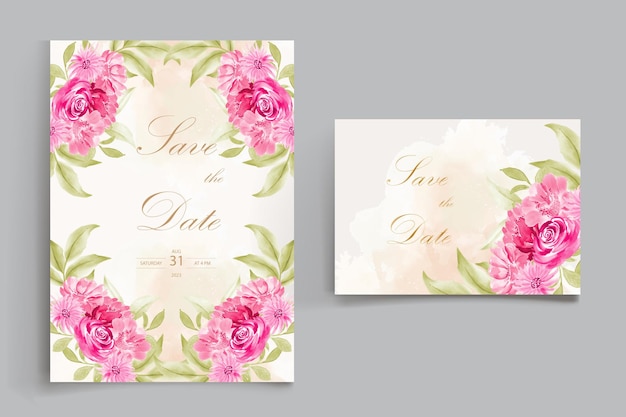 Cartão de convite de casamento de crisântemo aquarela