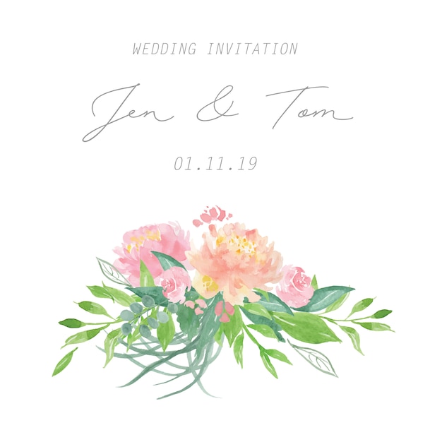Vetor cartão de convite de casamento de flores