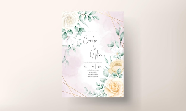 Cartão de convite de casamento desenhado à mão com moldura floral em aquarela