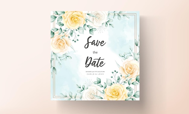 Cartão de convite de casamento elegante com bela aquarela floral