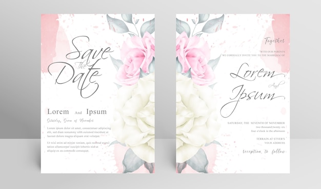 Cartão de convite de casamento elegante com detalhes florais e aquarela