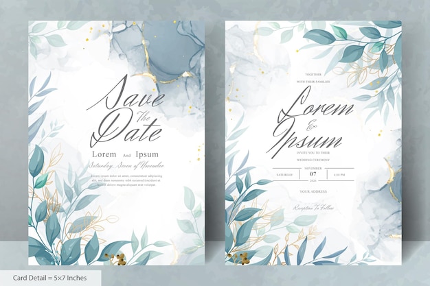 Cartão de convite de casamento elegante com folhas de aquarela e hortaliças