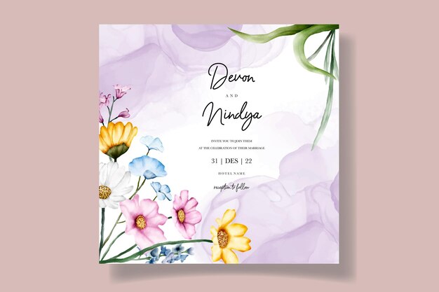 Vetor cartão de convite de casamento elegante com lindas flores em aquarela