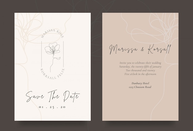 Cartão de convite de casamento elegante com logotipo legal flor