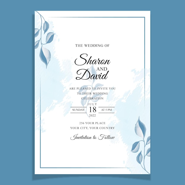 Vetor cartão de convite de casamento em aquarela com lindo floral florescendo