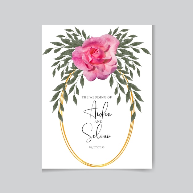 Cartão de convite de casamento em aquarela de folhas elegantes