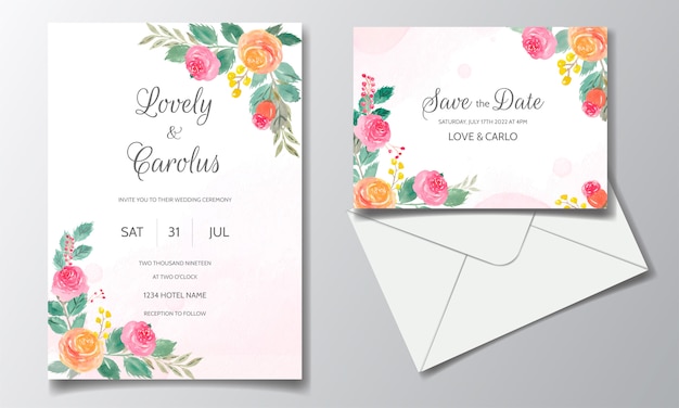 Vetor cartão de convite de casamento em aquarela floral