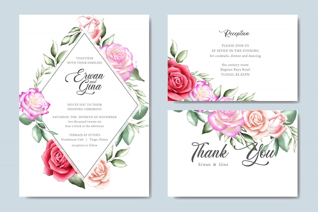 cartão de convite de casamento em aquarela