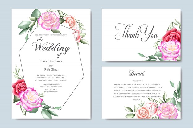 cartão de convite de casamento em aquarela