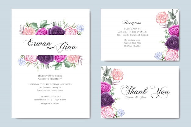 cartão de convite de casamento em aquarela