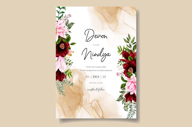 Cartão de convite de casamento floral aquarela elegante e luxuoso