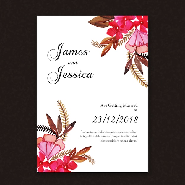 Cartão de convite de casamento floral aquarela