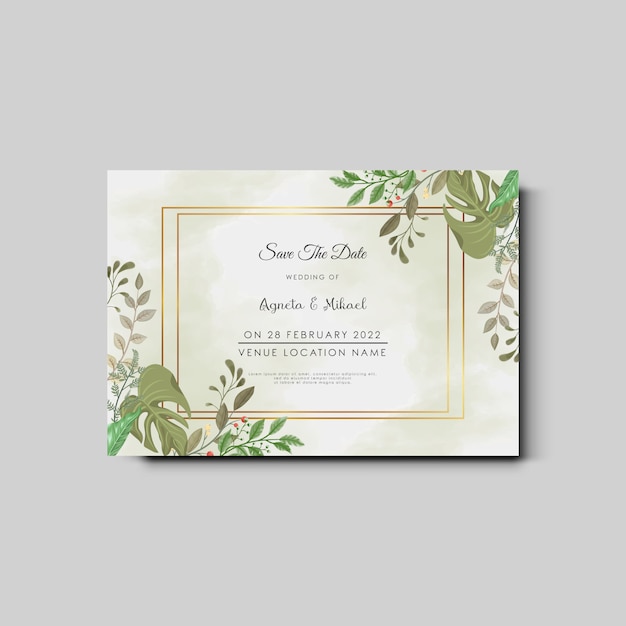 Cartão de convite de casamento floral bonito e elegante