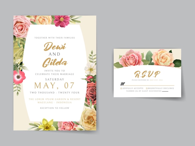cartão de convite de casamento floral colorido