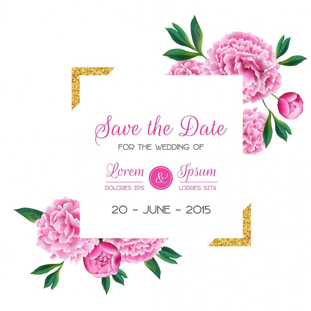Cartão de convite de casamento floral com flores de peônia
