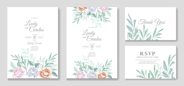 Cartão de convite de casamento floral com linda flor em aquarela