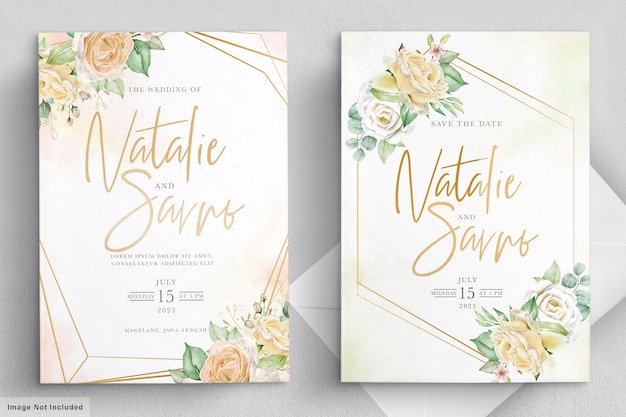 Cartão de convite de casamento floral desenhado à mão em aquarela elegante