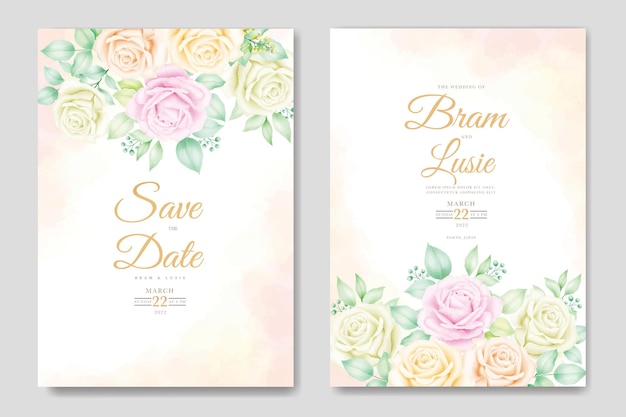 Vetor cartão de convite de casamento floral e folhas em aquarela