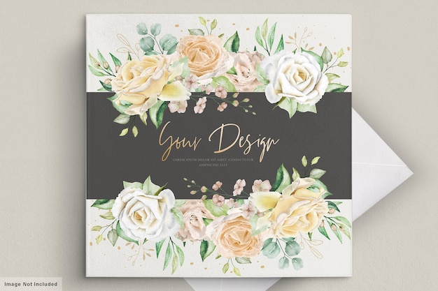 Cartão de convite de casamento floral em aquarela