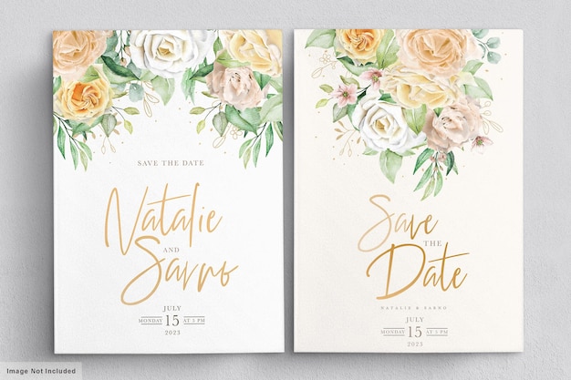 Cartão de convite de casamento floral em aquarela