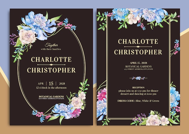 Cartão de convite de casamento floral handdrawn