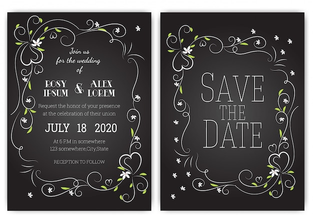 Cartão de convite de casamento floral mão desenhada frame.