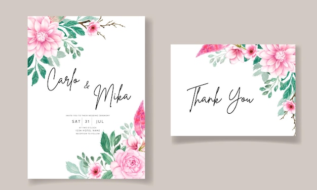 Cartão de convite de casamento floral rosa aquarela doce