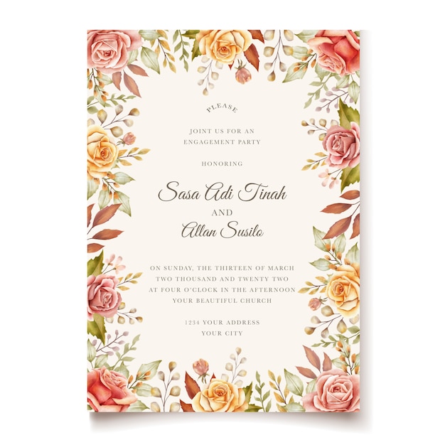 Vetor cartão de convite de casamento floral