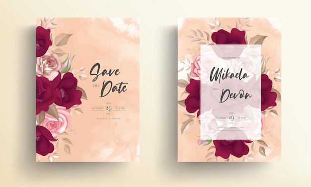 Vetor cartão de convite de casamento lindo design floral