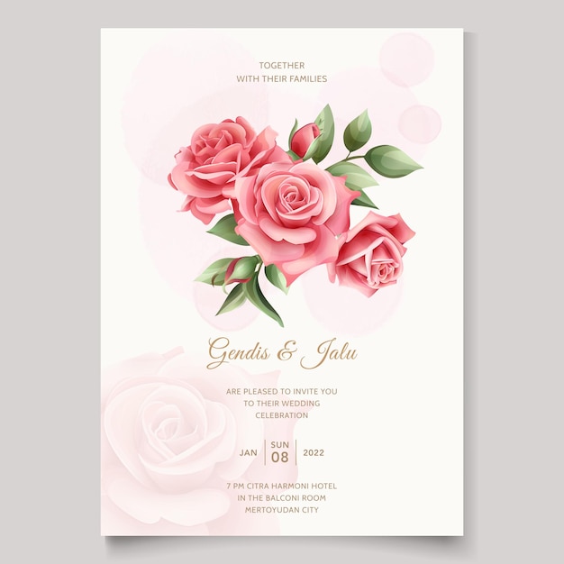 Cartão de convite de casamento lindo floral e folhas