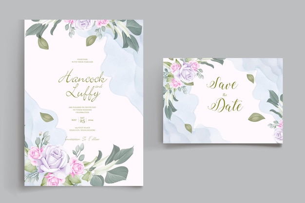 Cartão de convite de casamento lindo guirlanda floral em aquarela