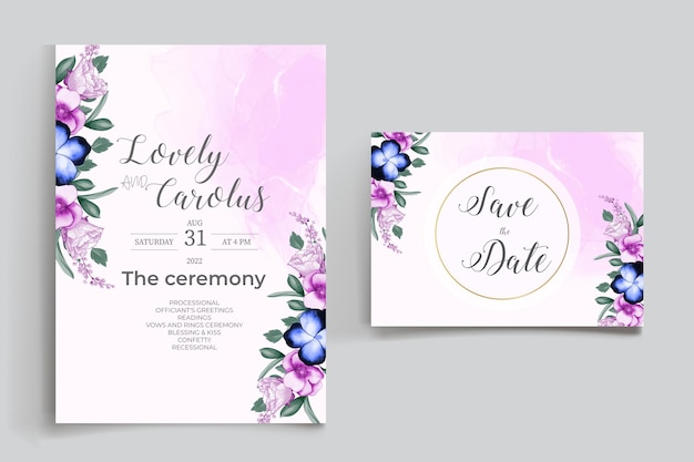 Cartão de convite de casamento lindo guirlanda floral em aquarela