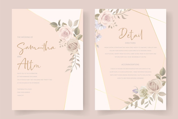 Cartão de convite de casamento lindo macio floral e folhas