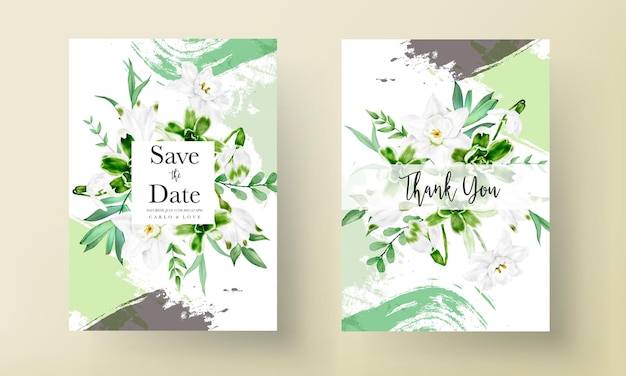 Cartão de convite de casamento moderno com aquarela floral verde