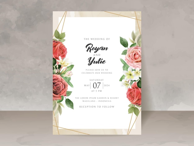 Cartão de convite de casamento romântico rosas vermelhas