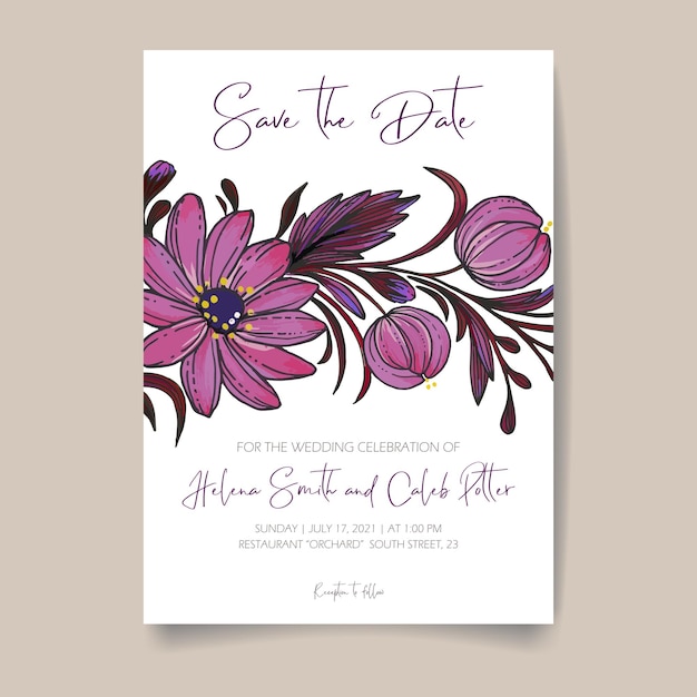 Cartão de convite de casamento salvar o cartão de data com flores folhas e galhos