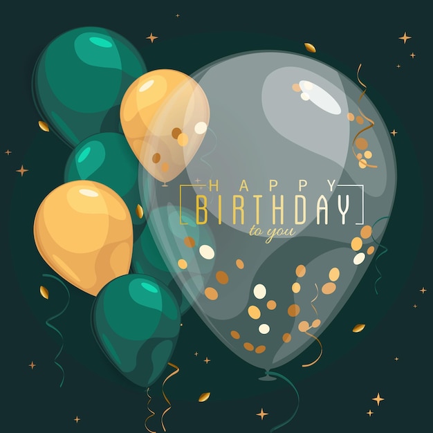 Vetor cartão de convite de feliz aniversário verde com balões