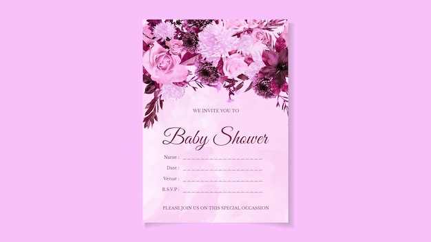 Cartão de convite de festa de chá de bebê fundo de flor floral bonito editável