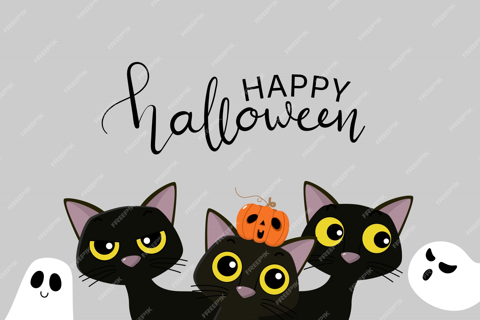 Cartão De Saudação De Halloween Feliz Com Gato Preto Fofo E Abóbora  Assustadora. Personagem De Desenho Animado De Feriados Animais Ilustração  Stock - Ilustração de fundo, feriado: 258237194